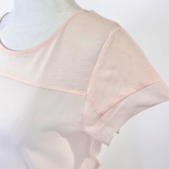 New French Connection Mixed Fabrics High Low Hem Short Sleeve Top Blush Pink XS - Picture 8 of 14